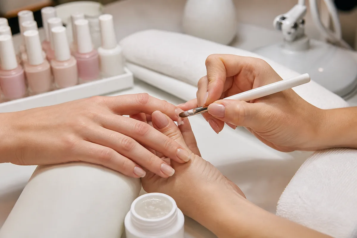 Application au pinceau d&rsquo;un gel de construction sur un ongle préparé