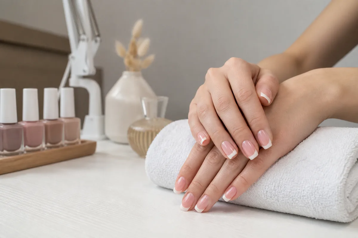 Ongles en pose américaine terminée avec finition brillante